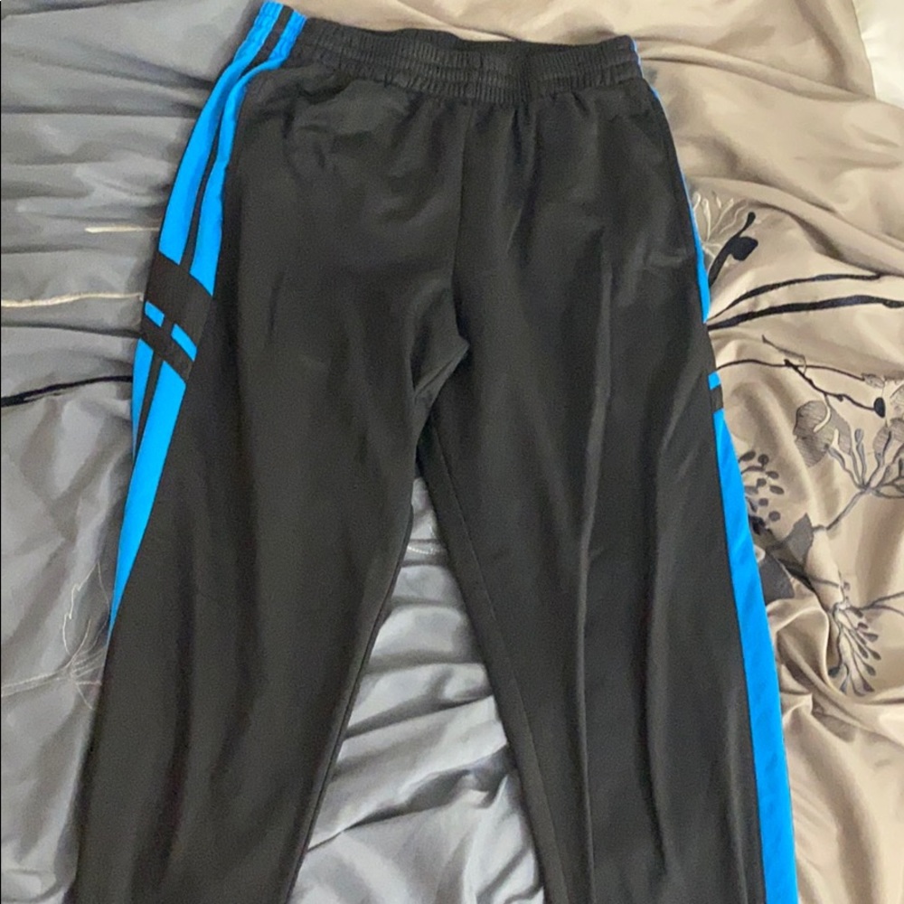black and blue striped sport pants